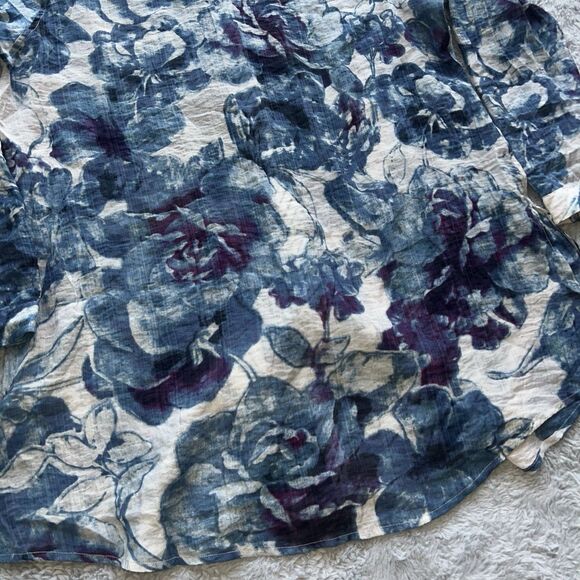 Soft Surroundings Women's Blue Floral Tunic Button Up Side Split Blouse 1X 58945 - Picture 6 of 8